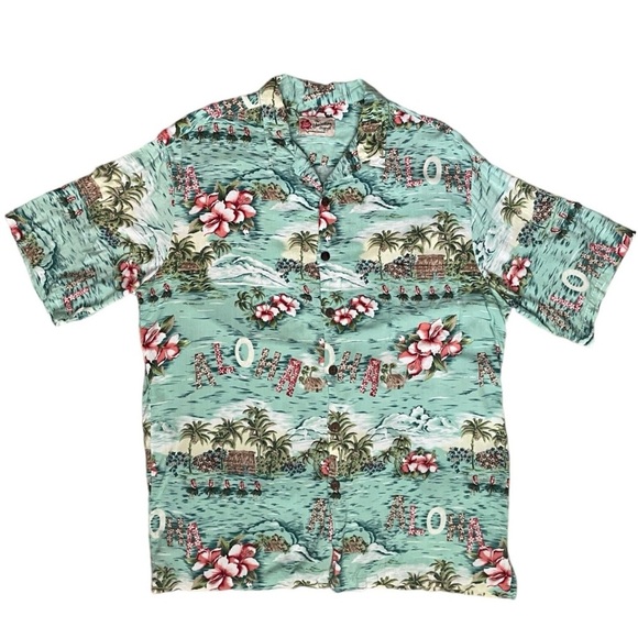 HILO HATTIE The Hawaiian Original Shirt Blue Aloha Flowers Hula Palm Trees sz XL - Picture 1 of 8